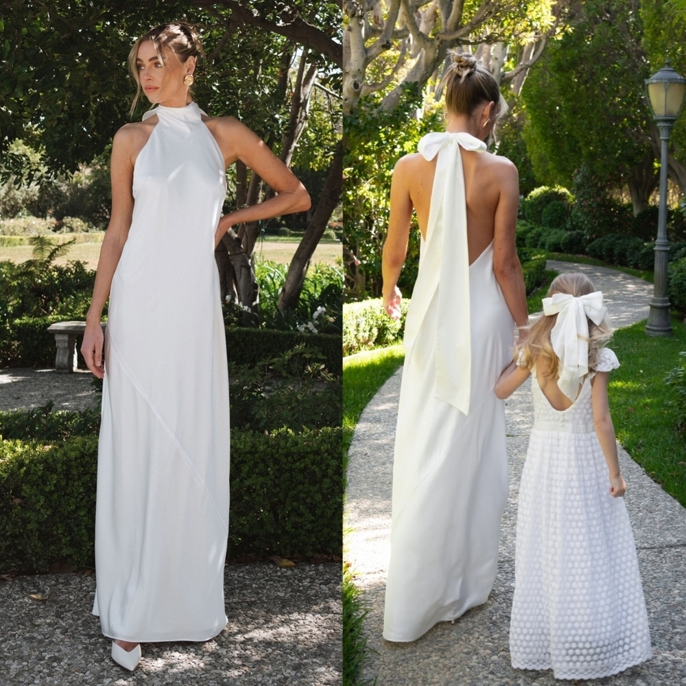 Show Me Your MUMU Lisa Maxi Ivory Luxe Satin Dress M Wedding Party Prom Formal